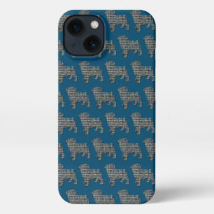 Etui iPhone 13 Carlin Chien Cute Silhouette Grille Bleu