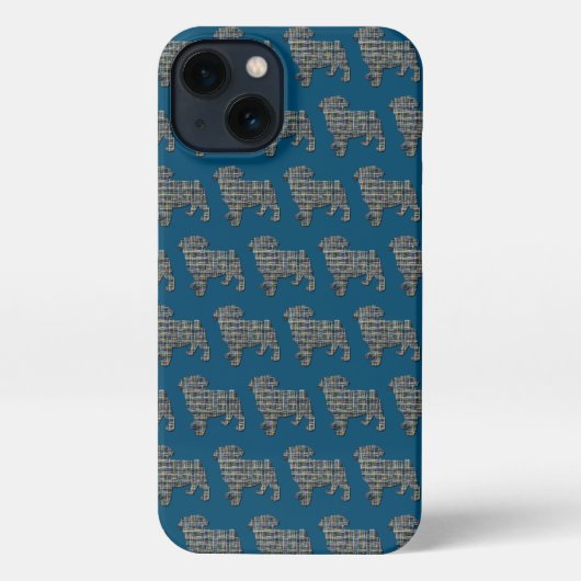 Etui iPhone 13 Carlin Chien Cute Silhouette Grille Bleu (Verso)
