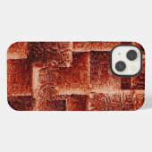 Etui iPhone 13 Carrés avec texture murale rouge foncé et clair (Verso Horizontal)