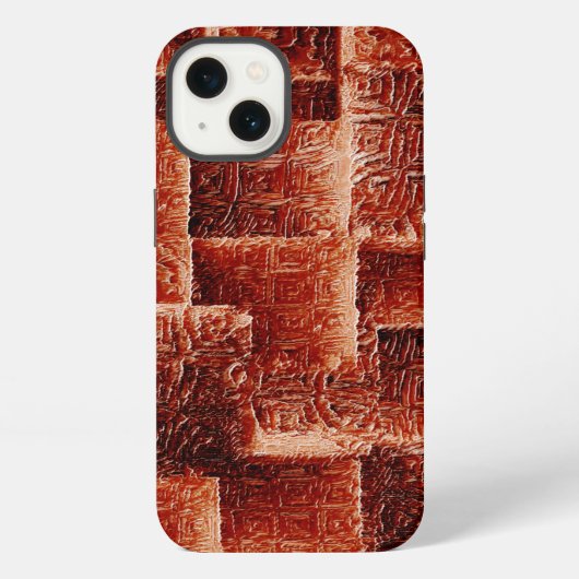 Etui iPhone 13 Carrés avec texture murale rouge foncé et clair (Verso)
