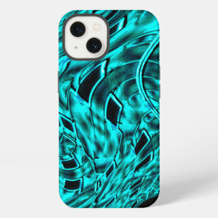 Etui iPhone 13 Carrés déformés reflétés en couleur cyan ou bleue