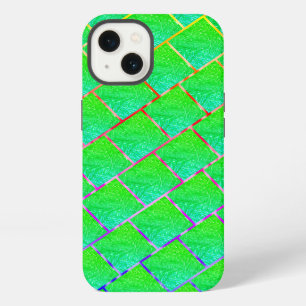 Etui iPhone 13 Carrés verdâtres, lignes en trois couleurs.
