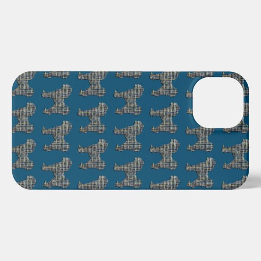 Etui iPhone 13 Cavapoo Cute Chien Silhouette Grille Bleue (Verso Horizontal)