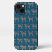 Etui iPhone 13 Cavapoo Cute Chien Silhouette Grille Bleue (Verso)