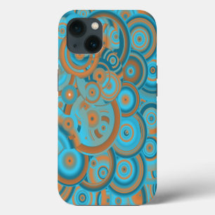 Etui iPhone 13 Cercle Concentré Dégradé Orange Rust Turquoise