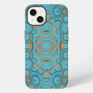 Etui iPhone 13 Cercle Concentré Dégradé Orange Rust Turquoise