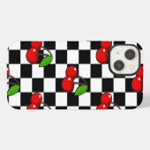 Etui iPhone 13 Cerise et carreaux (Verso Horizontal)