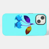 Etui iPhone 13 Cerises bleu clair vibrant (Verso Horizontal)