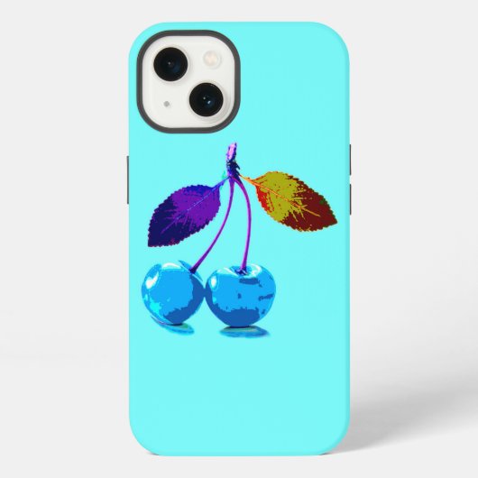 Etui iPhone 13 Cerises bleu clair vibrant (Verso)