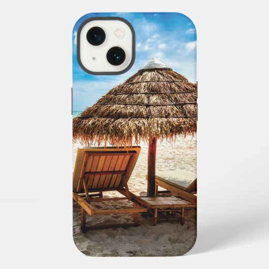 Etui iPhone 13 Chaises longues sur la plage coussin décoratif (Verso)