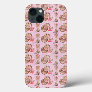 Etui iPhone 13 Chapeau de Cowboy Rose et Bottes Coquette