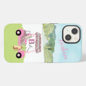Etui iPhone 13 Chariot de golf Rose Gold Monogramme Nom Glam Glit (Verso Horizontal)