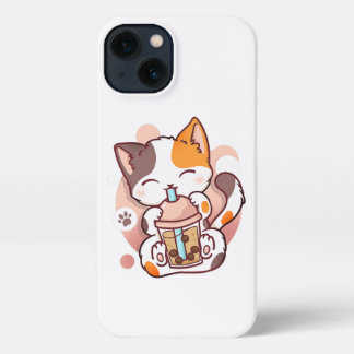Etui iPhone 13 Chat Boba Tea Bubble Tea Anime Kawaii Neko pour fi