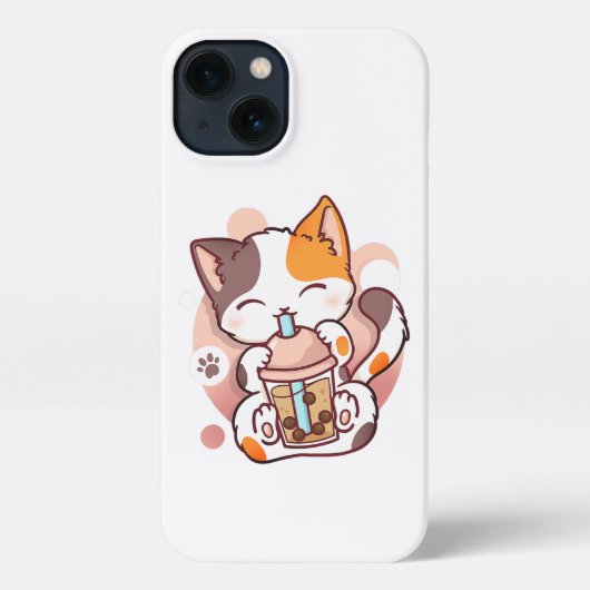Etui iPhone 13 Chat Boba Tea Bubble Tea Anime Kawaii Neko pour fi (Verso)