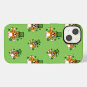 Etui iPhone 13 Chat de la Saint Patrick avec dessin Shamrock (Verso Horizontal)