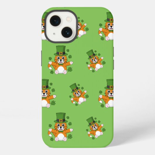 Etui iPhone 13 Chat de la Saint Patrick avec dessin Shamrock (Verso)