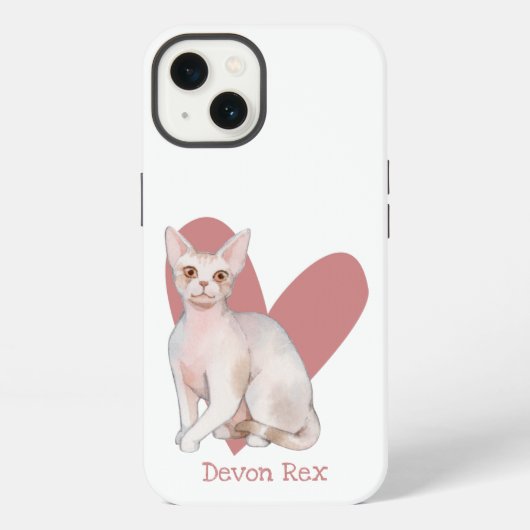 Etui iPhone 13 Chat Devon Rex Aquarelle Kitty Cœur Rose (Verso)