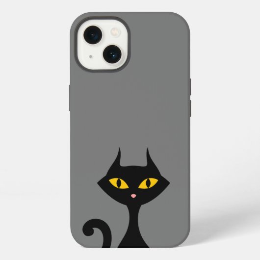 Etui iPhone 13 Chat Kitty noir avec Arrière - plan gris (Verso)