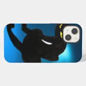 Etui iPhone 13 CHAT NOIR bleu (Verso Horizontal)