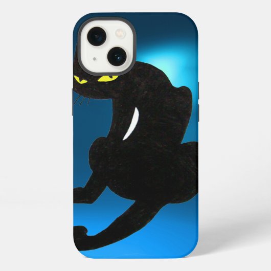 Etui iPhone 13 CHAT NOIR bleu (Verso)