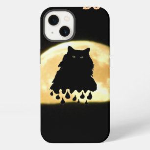 Etui iPhone 13 Chat noir et Pleine lune de fonte