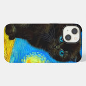 Etui iPhone 13 Chat Nuit Étoilée de Style Van Gogh (Verso Horizontal)