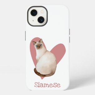 Etui iPhone 13 Chat siamois aquarelle Kitty cœur rose
