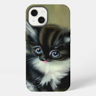 Etui iPhone 13 Chaton noir et blanc vintage tirant la langue