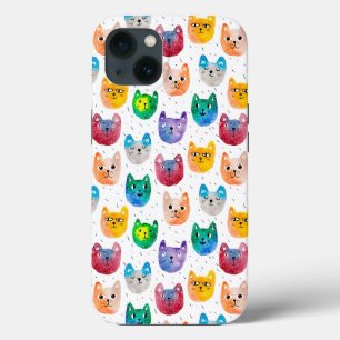 Etui iPhone 13 Chats aquarelles et amis