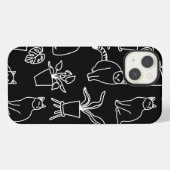 Etui iPhone 13 Chats blancs en noir (Verso Horizontal)