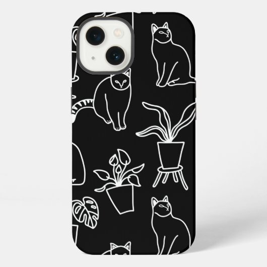 Etui iPhone 13 Chats blancs en noir (Verso)