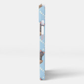 Etui iPhone 13 Chats en boîte et gouttes de lait sur bleu (Côté gauche)