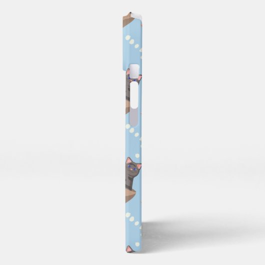 Etui iPhone 13 Chats en boîte et gouttes de lait sur bleu (Côté gauche)