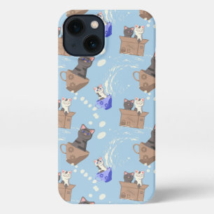 Etui iPhone 13 Chats en boîte et gouttes de lait sur bleu