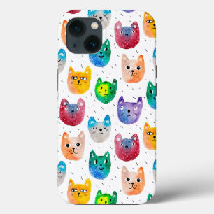 Etui iPhone 13 Chats et amis à l'aquarelle