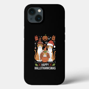 Etui iPhone 13 Chats Joyeux Hallothanksmas Halloween Noël