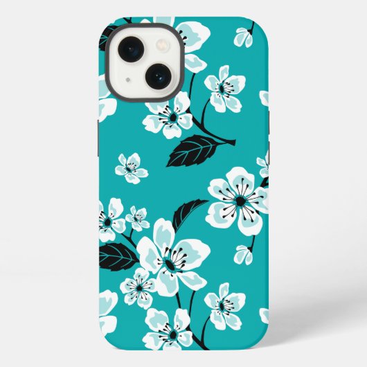 ETUI iPhone 13  CHERRY BLOSSOM - SAKURA (TURQUOISE) (Verso)