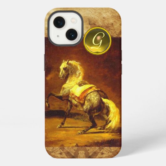 ETUI iPhone 13 CHEVAL GRIS POMMELÉ MONOGRAMME (Verso)