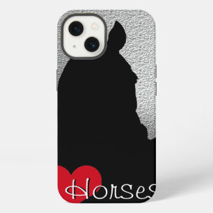 Etui iPhone 13 Chevaux à cœur rouge I Cœur rouge (métal argenté)