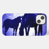 Etui iPhone 13 Chevaux & Nuit Bleue (Verso Horizontal)