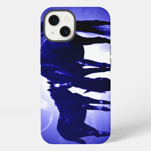 Etui iPhone 13 Chevaux & Nuit Bleue (Verso)