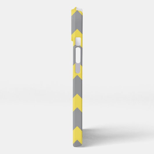 Etui iPhone 13 Chevron jaune gris motif lignes rayures Monogramme (Côté gauche)
