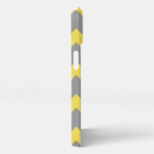 Etui iPhone 13 Chevron jaune gris motif lignes rayures Monogramme (Côté droit)