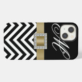 ETUI iPhone 13 CHEVRON NOIR OR VOTRE MONOGRAMME (Verso Horizontal)