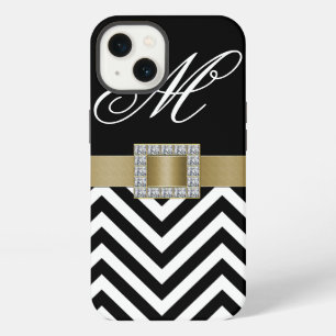 ETUI iPhone 13  CHEVRON NOIR OR VOTRE MONOGRAMME
