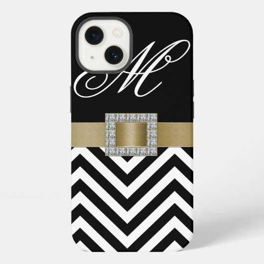 ETUI iPhone 13 CHEVRON NOIR OR VOTRE MONOGRAMME (Verso)