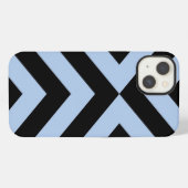 Etui iPhone 13 Chevrons bleu-clair et noirs (Verso Horizontal)