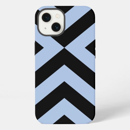 Etui iPhone 13 Chevrons bleu-clair et noirs (Verso)