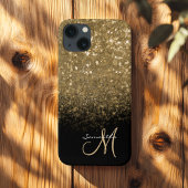 Etui iPhone 13 Chic Monogramme Pailleté Or & Noir