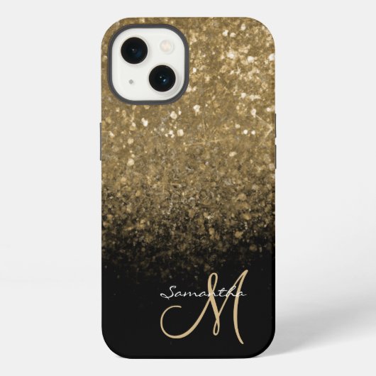Etui iPhone 13 Chic Monogramme Pailleté Or & Noir (Verso)